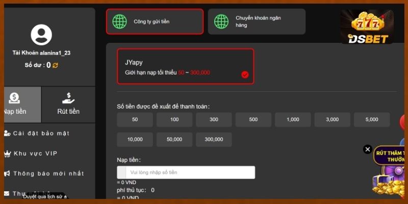 Cách rút tiền Dsbet chi tiết